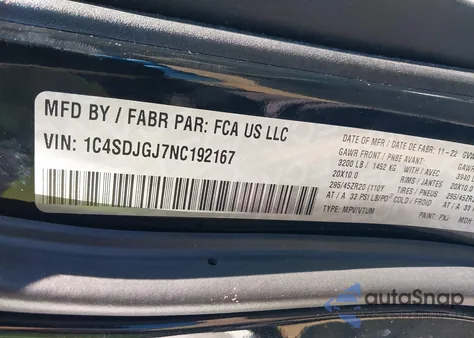 2022 Dodge Durango Srt 392 from USA, damaged, VIN 1C4SDJGJ7NC192167